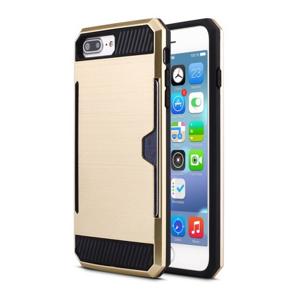 Wholesale iPhone 7 Plus Credit Card Armor Hybrid Case (Champagne Gold)